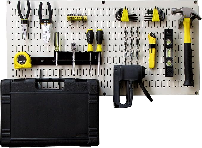 Wall Control Modular Pegboard Tool Organizer System - Wall-Mounted Metal Peg Board Tool Storage Unit for Wall Storage Tiling (Beige Pegboard)