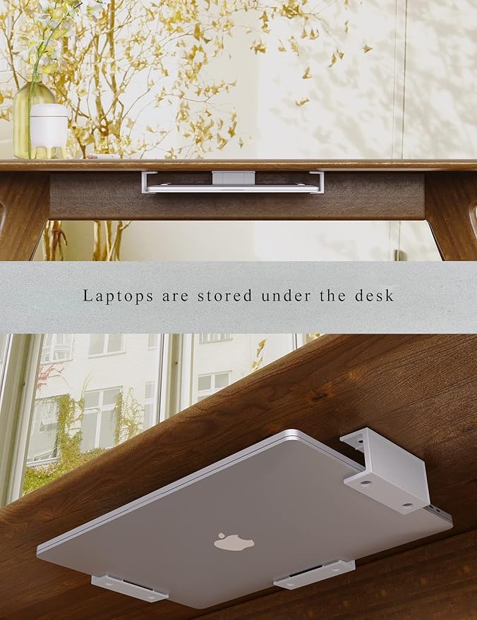 Under Desk Laptop Mount Under Desk Laptop Drawer with Adhesive & Screw Fit for Macbooks, Keyboard, Routers, Modems, Cable Box, Network Switch and More (White)