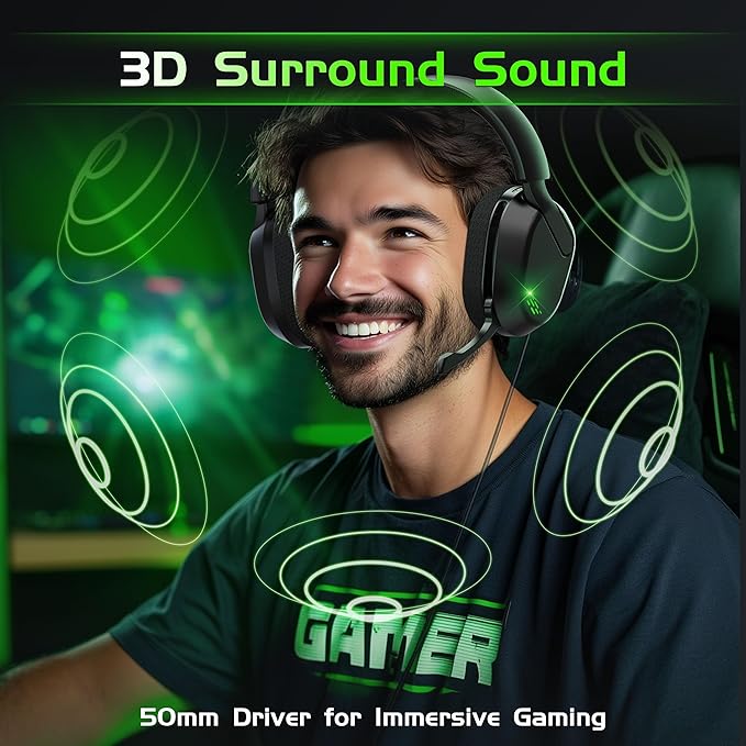 Gvyugke Wireless Gaming Headset for Xbox Series X/S, Xbox One, PS5, PC, Mac, Bluetooth 6.0 Gaming Headphones with Flip-to-Mute Noise-Canceling Mic, Foldable, 3D Surround Sound, 45H Battery - Black