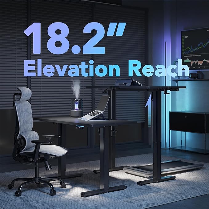 HUANUO 55" AI Smart Standing Desk with App-Synced Sedentary Reminders, Electric Height Adjustable Desk with Body-Data Ergonomic Presets, Voice Control Alexa/Google/Siri, 3 Memory Settings Table, Black