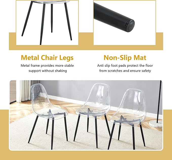 Table and chair set.71 inch oval tempered glass dining table,black double column light luxury style. Paired with 8 Transparent Plastic Chairs with Black Metal Legs. Accurate size, suitable for 8 peo