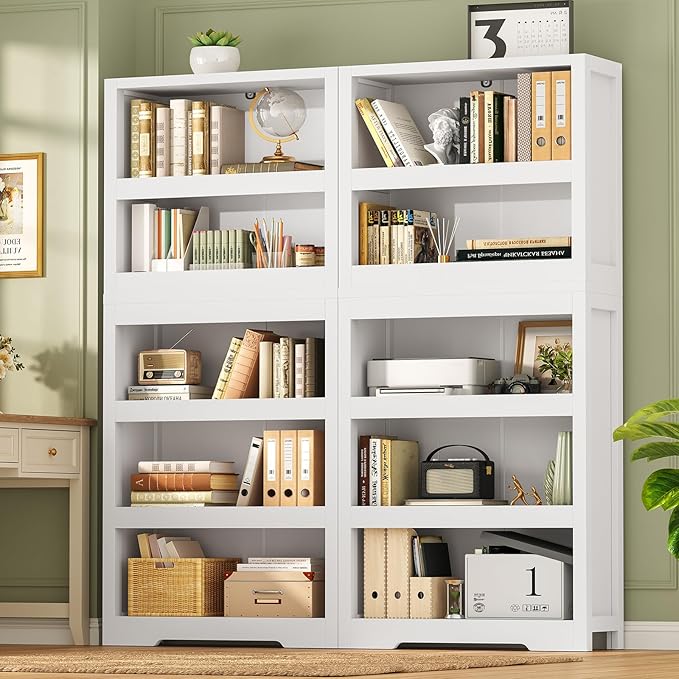 TEENFON 64.2" Bookcase, 5-Tier Open Bookshelves and Bookshelf, Freestanding Display Storage Shelves with Storage Cabinet for Bedroom, Living Room and Office