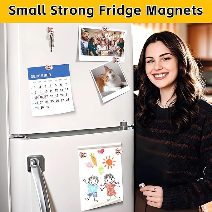 16 Pcs Fridge Magnets, Refrigerator Magnets, Small Strong Magnets, Whiteboard Magnets for Fridge, Magnetic Push Pins for Locker, Kitchen Decor and Accessories, Office, Classroom Organization