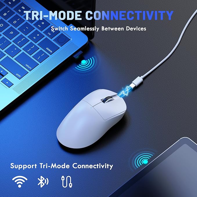 MAGIC-REFINER X2 69g Superlight Wireless Gaming Mouse,BK3633 Tri-Mode BT/2.4G Wireless/Wired Mouse,25000 DPI,1000Hz Polling Rate,500mAh,Med to Large Hand Size,5 Programmable Buttons for PC/Mac,White
