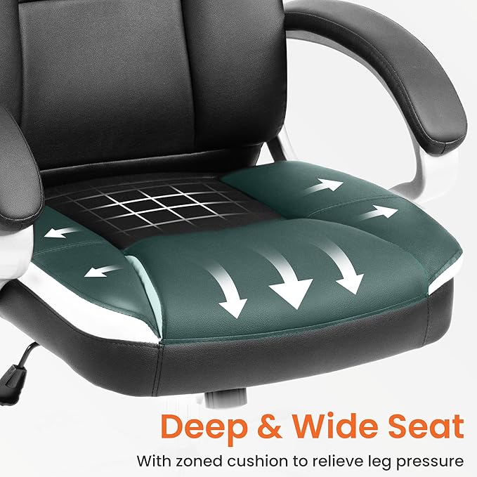 NEO Chair Office Desk Ergonomic Gaming Computer Chair High Back Adjustable PU Leather with Lumbar Support, Swivel Rolling Wheels, Executive Managerial Task Chair (Black)