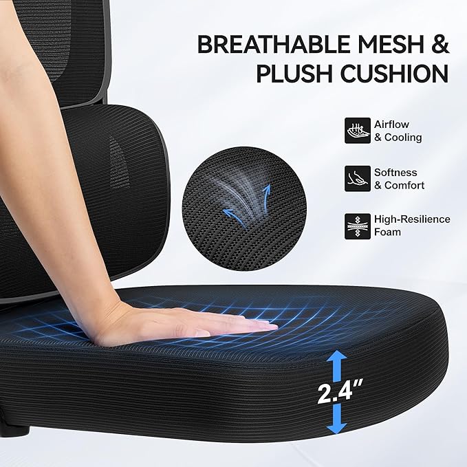 ALLGOD Ergonomic Office Chair, Mesh Desk Chair with Lumbar Support, High Back Home Office Chair with Adjustable Headrest and Flip-Up Arms, Comfortable Computer Chair, Thick Cushion,Black-4 Pack