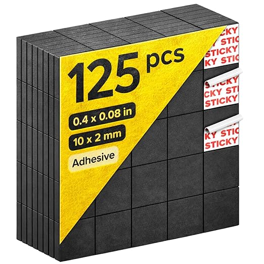 X-Bet Sticky Magnets with Adhesive Backing – 125pcs Flexible Magnet Tape Squares (0.4"x0.08"), Peel & Stick for Crafts, Whiteboard, Fridge, & School Projects
