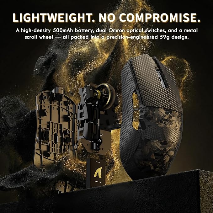 ATTACK SHARK X11 Ultra Carbon Fiber Wireless Gaming Mouse,8K Polling, PAW3950MAX Gaming Sensor,63g Ultra-Lightweight,Nordic 54L15 MCU Chip,Wired/BT/2.4Ghz with RGB Coiled Cable-Black&Griptape