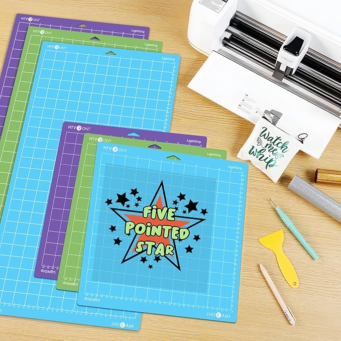 HTVRONT Cutting Mat, 6 Pcs Cutting Mat 12x12 & 12x24in(Standard, Light, StrongGrip) Compatible with Cricut Maker 3/Maker 4/Maker/Explore 3/4/Air 2/One, Variety Adhesive Sticky Cutting Mats Accessories