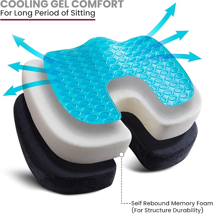 LDC Premium Gel Memory Foam Seat Cushion for Car Driving – Relieves Back & Sciatica Pain – Pressure Relief for Long Sitting Office Chair, Wheelchair, Gaming Chair