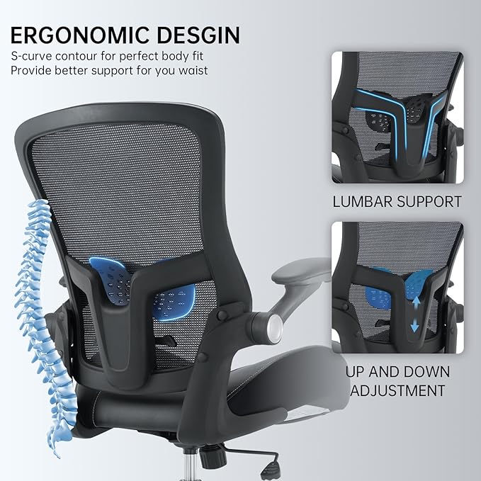Big and Tall Office Chair 400lbs, Ergonomic Desk Chair with Wide 3D Modeling Foam Seat Cushion Heavy Duty Computer Chair with Adjustable Lumbar Support & Arms, Mesh Executive Chair for Home Office
