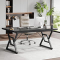 OHOHOLIVE 63" Large Executive Desk - Computer Office Desk Workstation, Modern Business Writing Table with Sturdy Metal Legs for Home Office (Black/Black)