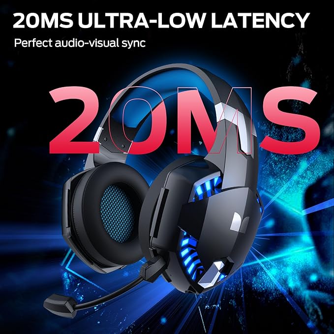 Monster Mission 300 Wireless Gaming Headset, 2.4GHz/Bluetooth Headphones,Low Latency, Stereo, Audio Location Recognition, 48H Battery Life, Suitable for PS5, PC, PS4 and Other Gaming Devices