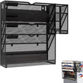 Magnetic File Holder, Magnetic File Organizer Wall Mount, 5 Tier Hanging Mail Organizer Folder Holder, Mesh Desk Accessories and Organizers, Paper Document Magazine Rack with 3 Pen Holder
