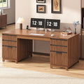 SEDETA 55.1" Fluted Office Desk with 6 Drawers, Modern Executive Desk with Acrylic File Drawers, Computer Desk with Power outlets for Home Office and Study (Brown)