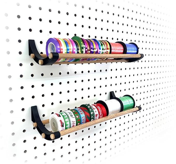 PEGGY Pegboard Accessory Hook and Dowel Organizer Storage for Tape, Steel Wire Spools, Ribbon, Crafts, Hobby, 12” kit (1PK Black)