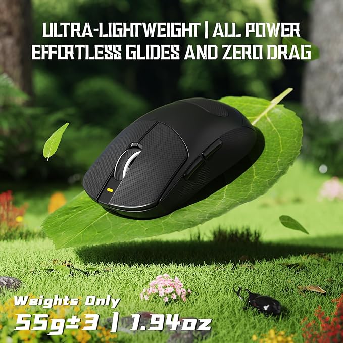 MAMBASNAKE Attack Shark X8 SE 55g Superlight Wireless Gaming Mouse,BK52820 Tri-Mode BT/2.4G Wireless/Wired Mouse with Grip Tape,25000DPI,500mAh,Large Size,5 Programmable Buttons for Pc/Mac(Black PRO)