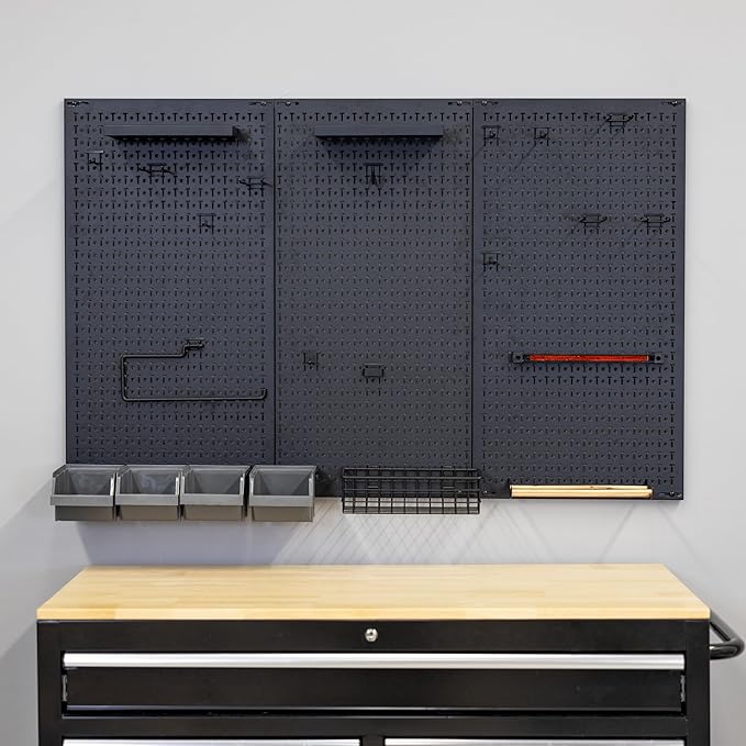 Metal Pegboard Power Tool Organizer, Garage Wall Storage, 3 Panel Pegboard Wall Mount Organizer, Includes 23 Storage Attachments, Solid Steel Holds 450 lbs, 51 in. x 32 in.