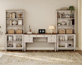 WAMPAT Home Office Furniture Set, 56" Executive Desk with Charging Station, 72" Tall Bookcase with 4 Glass Doors, Wood Computer Desk with File Cabinet Storage, Open Shelf, Rustic White
