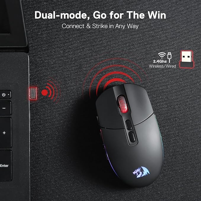 Redragon M719 Pro Wireless Optical Gaming Mouse, 8 Programmable Buttons, RGB Backlit, 10,000 DPI, Ergonomic PC Computer Gaming Mice with Fire Button