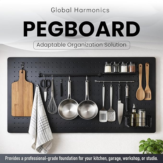 Metal Peg Board, 32x16 Inch Heavy Duty 1mm Thick Metal Pegboard Panels, 1-Inch Hole Spacing - Perfect for Use in Kitchens, Bedrooms, Craft Rooms, Garages - Easy Wallmount