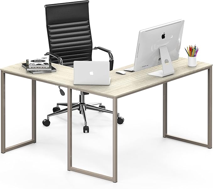 SHW Mission 48 x 48 Inches L-Shape Home Office Computer Desk, Maple