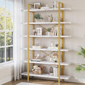 OtterOasis Heavy Duty 6-Tier Industrial Bookcase, 47" Wide Wood Bookshelf for Home Office, 120lbs Shelf Capacity, Open Shelving Display with Reinforced Horizontal Shelf for Living Room Bedroom, White