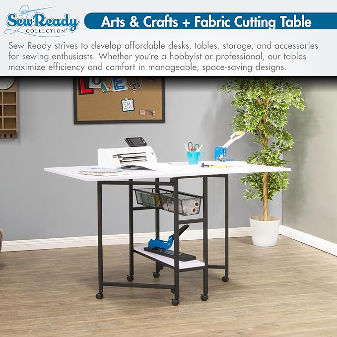Studio Designs Sew Ready Fabric Cutting Standing Table with Craft Organizers - 58.75" W x 36.5" D x 30" H - Charcoal / White
