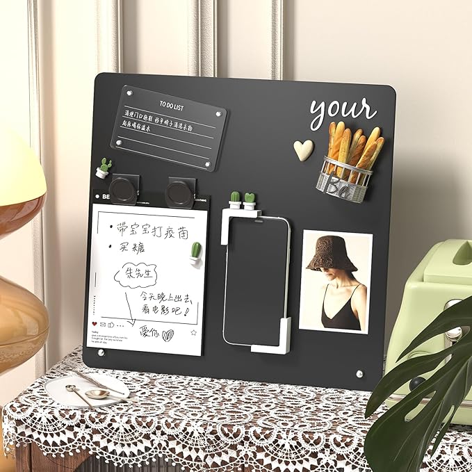 FANXIYQ Black Magnetic Board for Desk, Metal Magnet Display Board for Magnets & Souvenirs, Travel Magnet Board & RV Sticker Board, Magnetic Memo Board with Removable Foot Pads