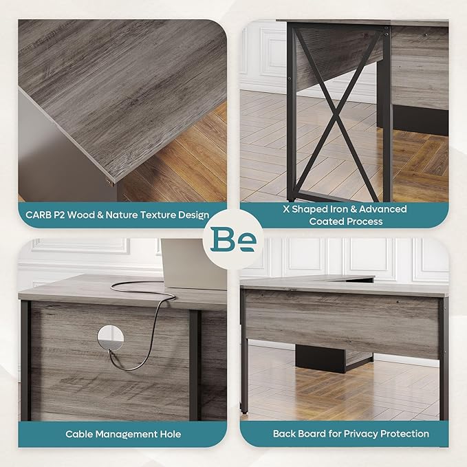 Bestier L Shaped Standing Desk with Lift Top, 55"x55" Standing Corner Desk for Home Office, Computer Desk with Reversible File Drawer and Monitor Stand, Grey Wash