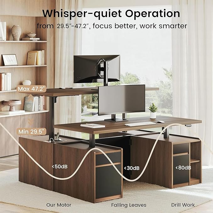 ModernMate Furniture Set, 70.8'' Executive Standing Desk with 71'' Tall Bookcase, AC/USB, File Cabinet, Double-Sided Narrow Display Shelves, Home Office Wood Storage Furniture, Black Walnut