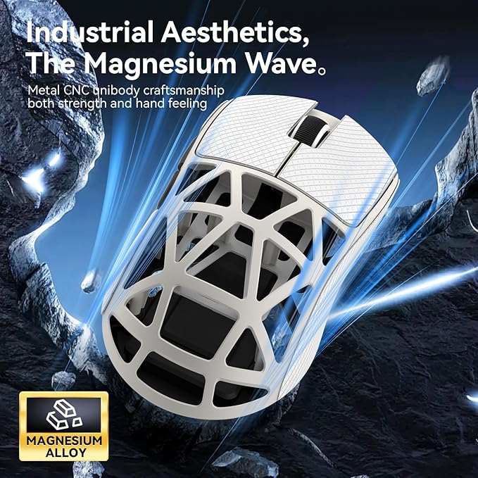 ATTACK SHARK R2 SUPERLIGHT Wireless Gaming Mouse,Magnesium Alloy, PixArt PAW 3950 Optical Sensor,42K DPI ,8K Polling Rate,5 Programmable Button,Long Battery Life 2.4G/USB-C/Bluetooth Mice-Retro White