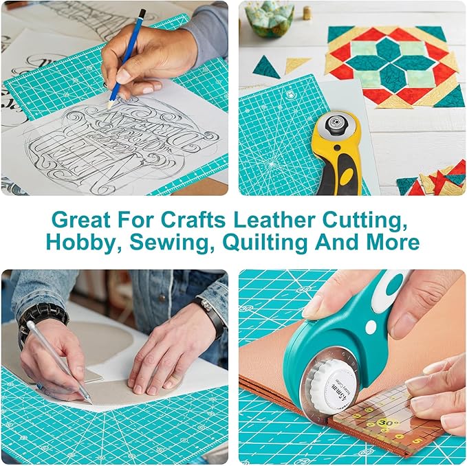 Headley Tools 12"x12" Rotating Cutting Mat, Self Healing Mat with 360-Degree Rotation & Anti-Slip Base, Sewing Board Cutting Mat Perfect for Fabric Quilting Leather Hobby Project, Light Blue