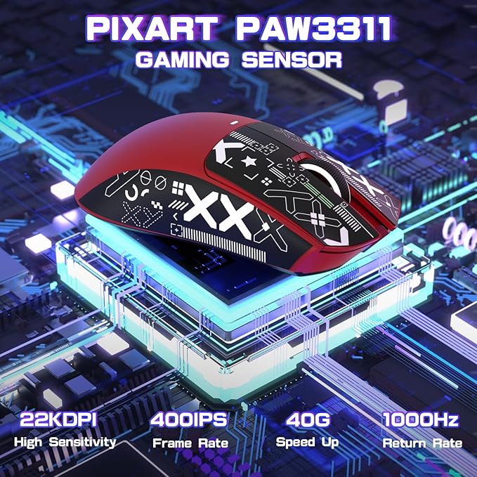 ATTACK SHARK X11SE Ultra-Light Wireless Gaming Mouse,Tri-Modes BT5.2/Type-C Wired/2.4G,PixArt PAW3311 Gaming Sensor,22KDPI,5 Programmable Buttons for Laptop,PC,Mac Gamer(Red&Sticker)