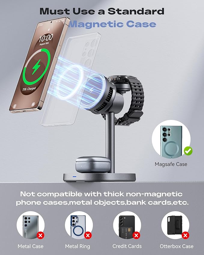 Magnetic Wireless Charger for Samsung, 15W Certified Fast 3 in 1 Charging Station TEC Cooling Compatible with Mag-Safe Charger for Galaxy S26/25/24series, Z Fold 7/Flip7/Samsung Watch Ultra 8/Buds