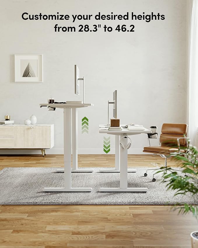 BANTI 44 x 24 Inches Standing Desk, Height Adjustable Electric Standing Desk, Stand up Table, Sit Stand Home Office Desk with Splice Board, White