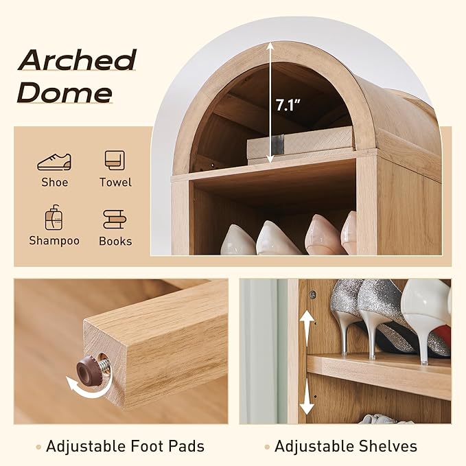 IFGET 71" Tall Arched Bookshelf, 8 Tiers Arch Bookcase with Storage, Modern Farmhouse Book Shelf with Adjustable Shelves, Wood Bookshelf w/Open Display Shelves for Living Room, Office (Natural)