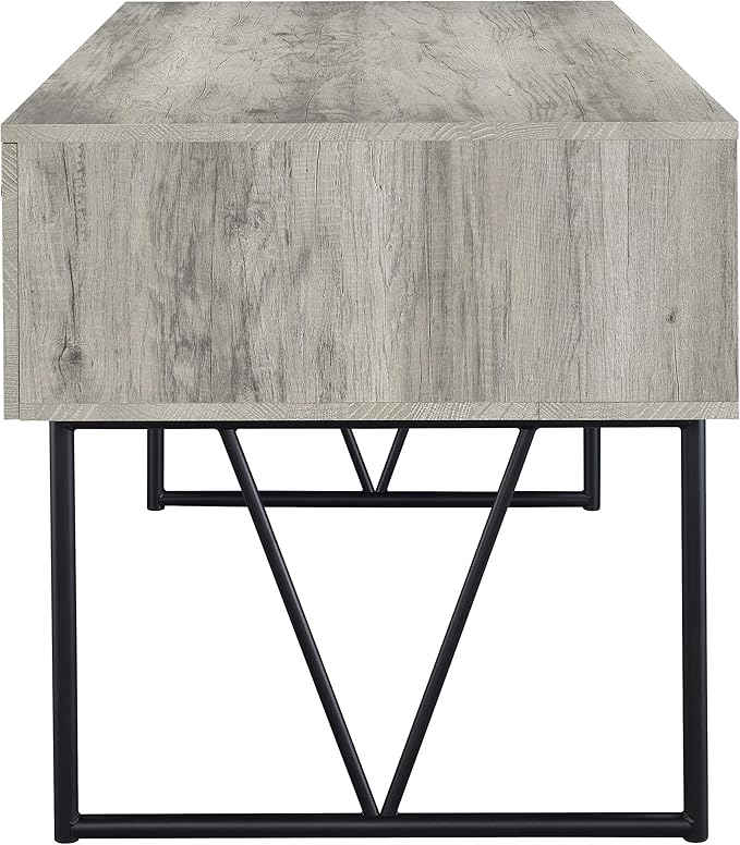 Rustic Industrial Writing Desk with 4 Drawers 63" Wide Sonoma Grey Driftwood Finish Computer Desk Sturdy Metal Frame Office Desk for Home Office Study Student & Gaming Setup