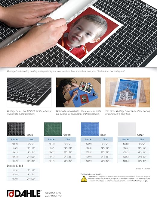 Dahle Vantage 10674 Premium Self-Healing Cutting Mat, 36"x48", 1/2" Grid, 5 Layers for Max Healing, Perfect for Crafts & Sewing, Black