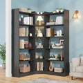 Semoic 6 Tiers Corner Bookshelf and Bookcase with Baffle, 63.1" Tall Modern L-Shaped Storage Display Book Shelf Industrial Bookshelves for Bedroom, Living Room, Kitchen, Home Office, Black