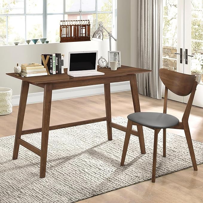 Walnut 2-Piece Writing Desk Set: Modern Home Office Desk & Chair Combo