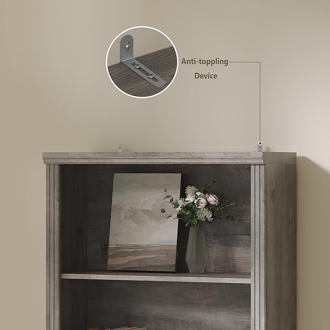 Wodeer Tall Bookshelf, 6-Tier Bookcase with 2 Adjustable Shelves, Modern Farmhouse Storage for Living Room, Entryway, Office, 23.6" W x 74.8" H x 10.6" D, Grey