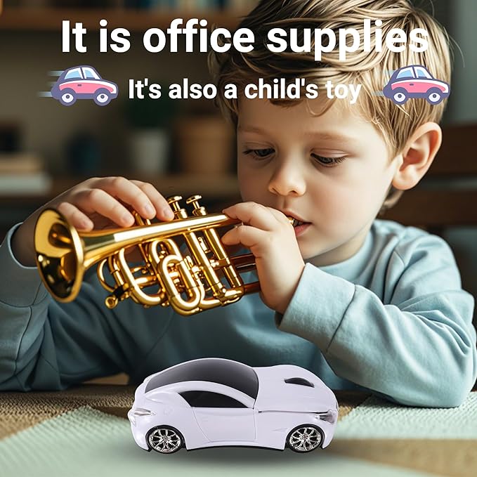 elec Space Wireless Mouse, Cool Car-Shape Wireless Mouse with LED Headlights, 2.4G Unique Car Mouse for Kids with USB Receiver, 1600 DPI Cute Gaming Mouse for Laptop PC Computer-White