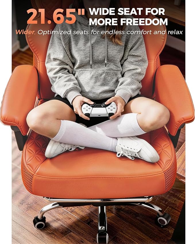 COMHOMA Big and Tall Office Chair with Upgrade Footrest, Heavy Duty Gaming Chair High Back Executive Chair with Spring Lumbar Support for Lower Back Pain Relief, 150°Reclining Adjustable Armrests