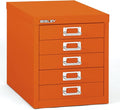 5-Drawer Steel MultiDrawer Cabinet - Bisley Orange, Chrome Pull Handles with Label Holders, Powder-Coated Steel, Removable Drawers, Desktop Storage, Labels Included by Bisley