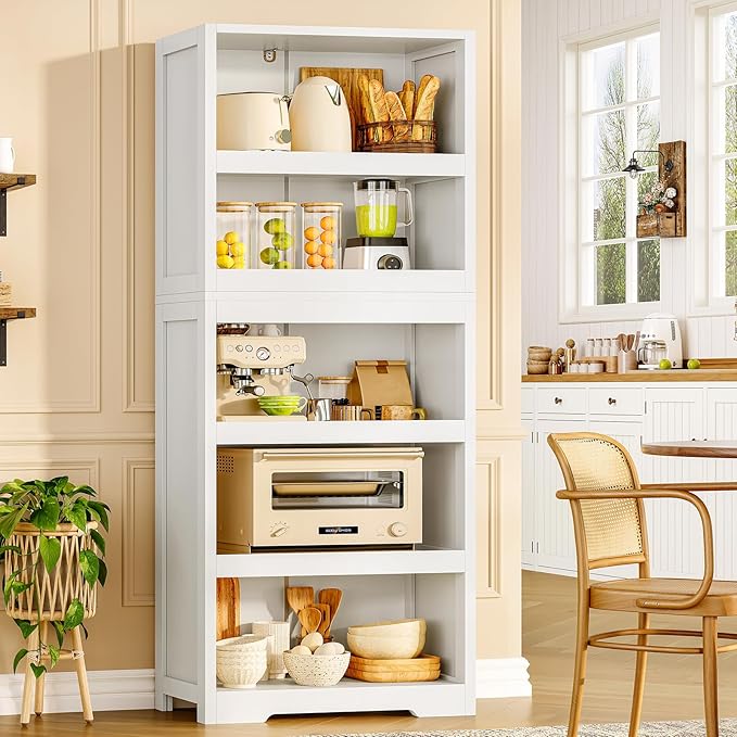 TEENFON 64.2" Bookcase, 5-Tier Open Bookshelves and Bookshelf, Freestanding Display Storage Shelves with Storage Cabinet for Bedroom, Living Room and Office