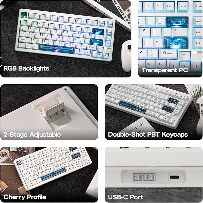 EPOMAKER HE80 Hall Effect Gaming Keyboard, 8K Polling & 32K Scan, Creamy Gasket, DKS, SOCD, Hot-Swappable, RGB Backlit, Wired Gaming Keyboard for PC & Mac (White)