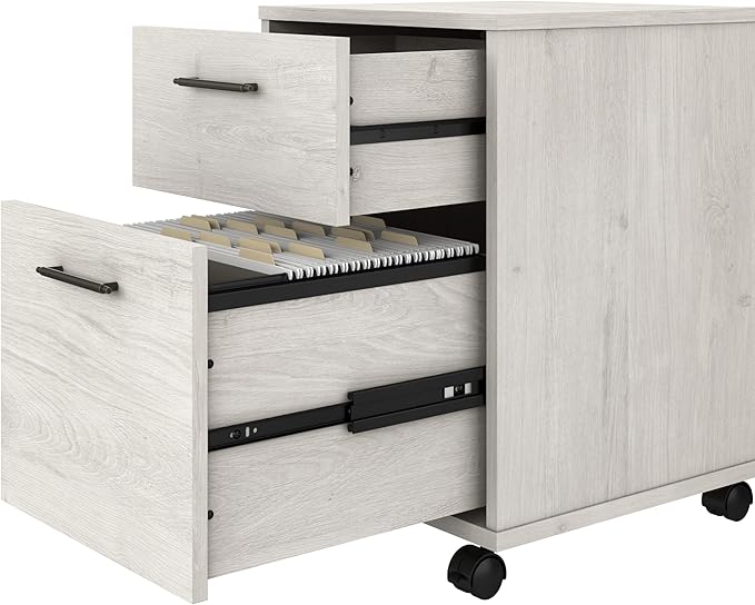 Bush Furniture Key West 54W Computer Desk with 2 Drawer Lateral File Cabinet and 5 Shelf Bookcase in Linen White Oak