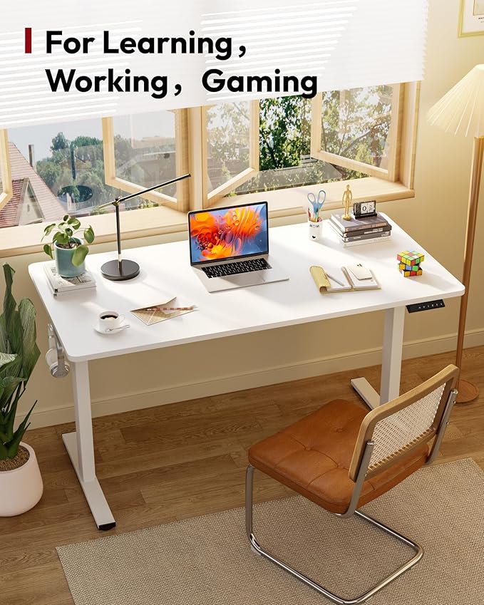 SANODESK Electric Standing Desk 71 x 32 Inches, Height Adjustable Sit Stand with Large Splice Board Desktop for Home Office, Computer Workstations，Memory Ergonomic Computer Desk, White Frame/White Top