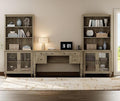 WAMPAT Home Office Furniture Set, 56'' Executive Desk with Charging Station, 72" Tall Bookcase with 4 Glass Doors, Wood Computer Desk with File Cabinet Storage, Open Shelf, Wash Grey